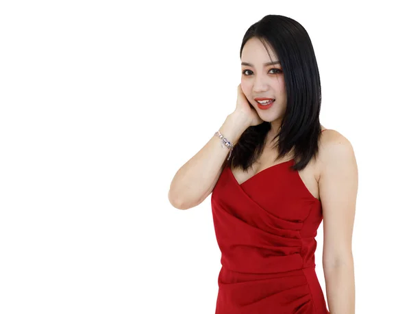 Portrait Isolated Cutout Studio Shot Asian Pretty Friendly Young Long — Stock Photo, Image