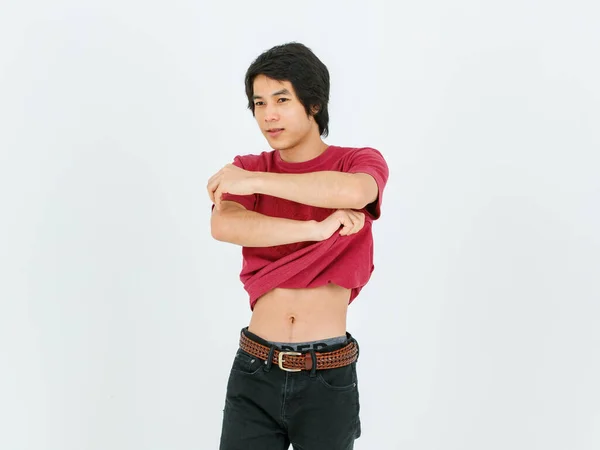 Studio Shot Asian Young Handsome Confident Slim Teenager Male Model — Foto de Stock