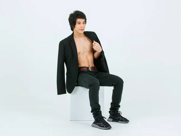 Portrait Isolated Studio Shot Asian Young Handsome Confident Slim Thin — Foto de Stock