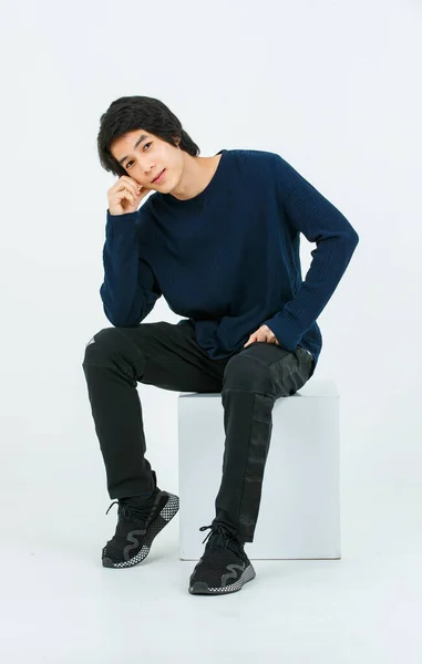 Studio Full Body Shot Asian Young Handsome Confident Slim Healthy — 스톡 사진