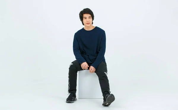 Studio Full Body Shot Asian Young Handsome Confident Slim Healthy — Stockfoto