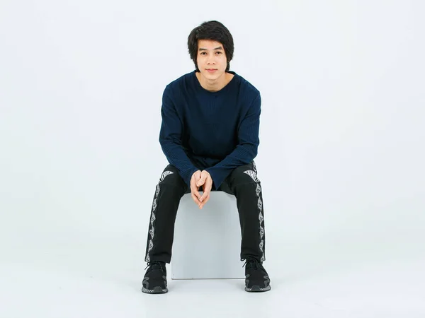 Studio Full Body Shot Asian Young Handsome Confident Slim Healthy — Foto de Stock