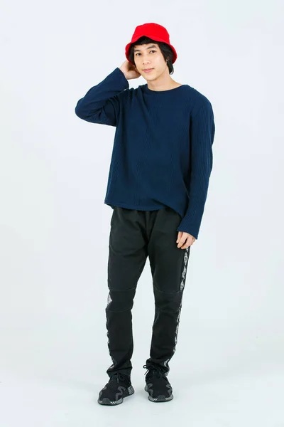 Full Body Studio Shot Asian Young Handsome Slim Teenager Fashion — Foto de Stock