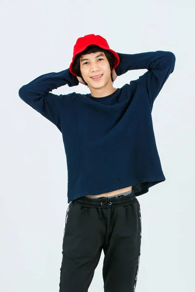 Full Body Studio Shot Asian Young Handsome Slim Teenager Fashion — 스톡 사진