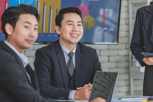 Group Happy Cheerful Asian Millennial Professional Successful Male Businessman Female — Foto de Stock