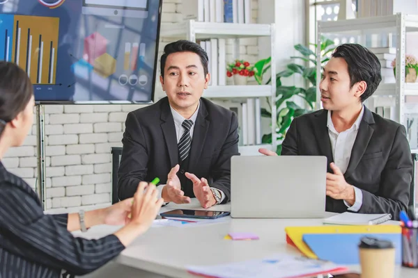 Two Asian Professional Successful Male Businessman Employee Formal Suit Sitting — Foto de Stock