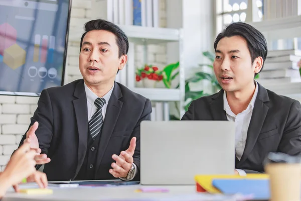 Two Asian Professional Successful Male Businessman Employee Formal Suit Sitting — Foto de Stock
