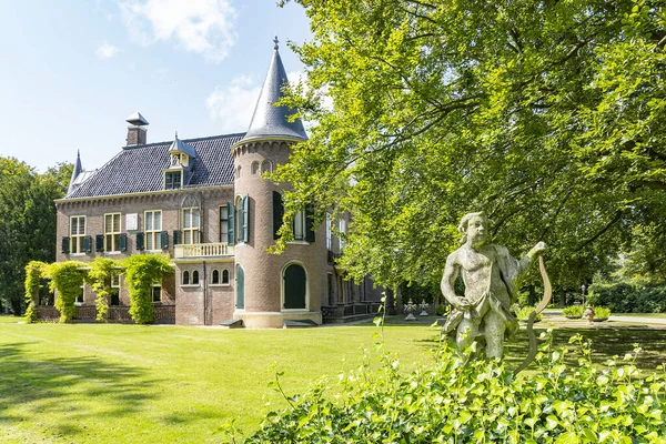 Back View Beautiful Castle Stone Statue Cupid Foreground Park Lisse — Stock Photo, Image