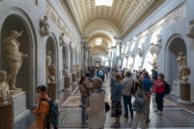 A gallery of marble statues in one of the museums in Vatican City, Rome
