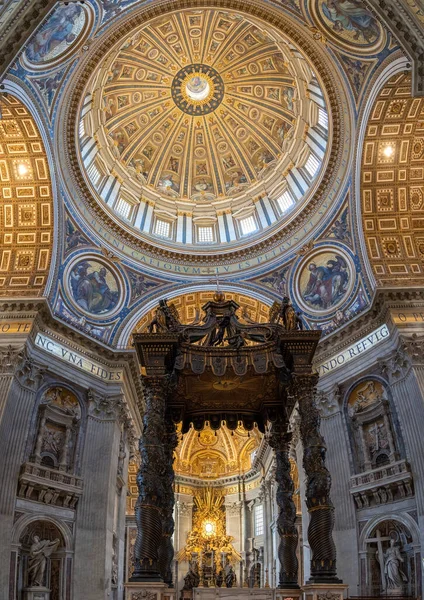 The Tomb of Saint Peter under the beautifully decorated dome of Saint Peter's Basilica in Rome