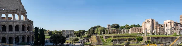 Panoramic photo from Piazza del Colosseo with the Colosseum and Tempio di Venere e Roma in Rome