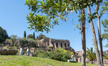 View from Parco archeologico del Colosseo towards Casa delle Vestali in Rome