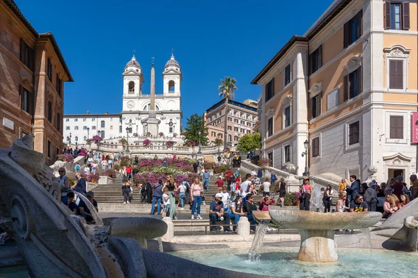 From the Spanish steps you have a nice view of The church Trinita dei Monti with in front the Sallustiano Obelisk in Rome
