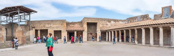 Panoramic photo of the site with the bathhouses (Terme Stabiane) in Pompeii, Italy