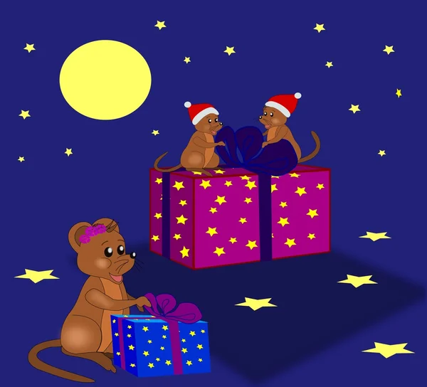 Mice with Gifts — Stock Photo, Image