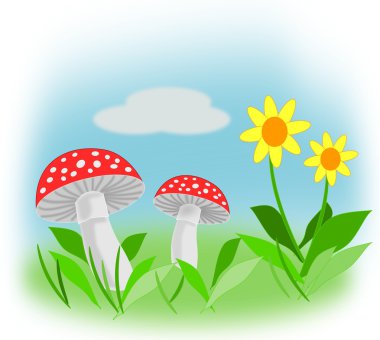 çiçekler ve sinek agaric