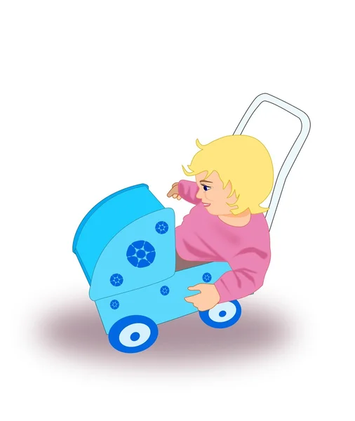 Girl in Doll Carriage. — Stock Photo, Image