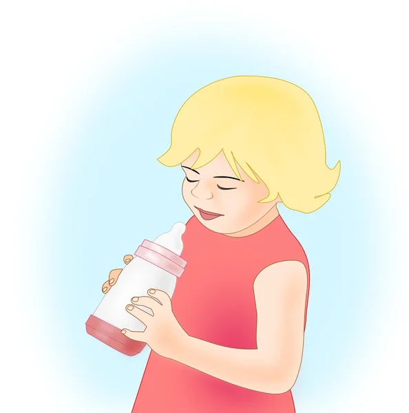 小女孩用奶瓶. — 图库照片
