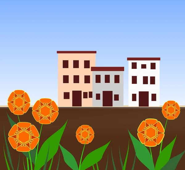 Családi házak és virágok Stock Kép