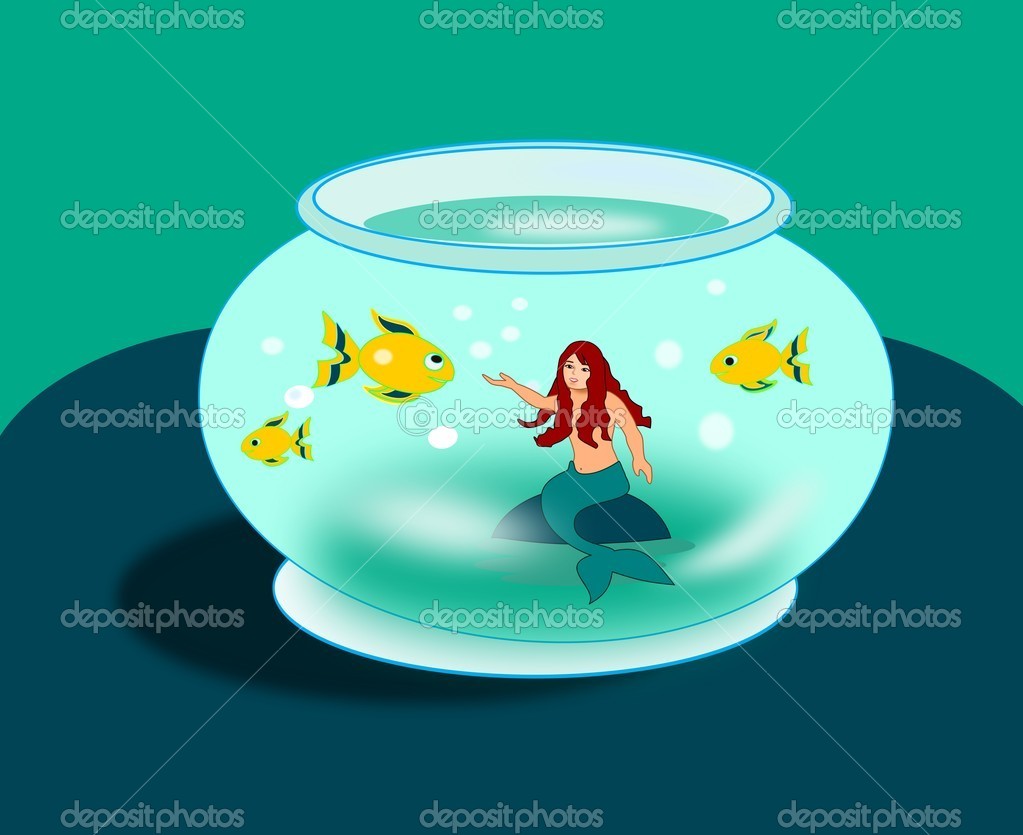 Sirena in ciotola di pesce rosso — Foto Stock