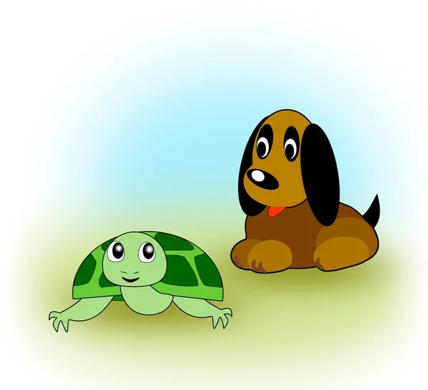 小狗和乌龟 — 图库照片