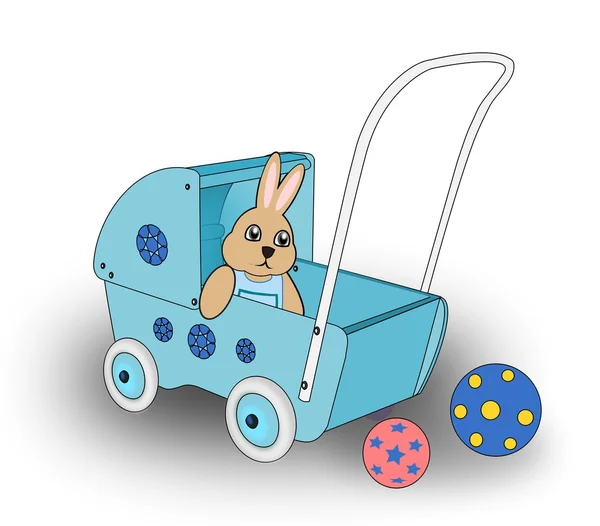 Rabbit in Doll Cart. — Stock Photo, Image