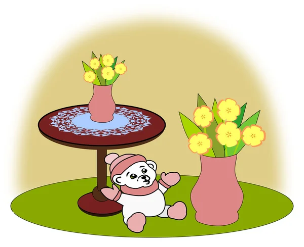 Teddy Bears and Flowers — Stock Photo, Image