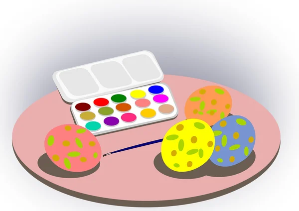 Paintbox and Easter eggs. — Stock Photo, Image