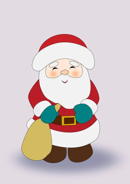 Small Chubby Santa Claus Standing Smiling While Holding Sack Presents — Stock Photo, Image