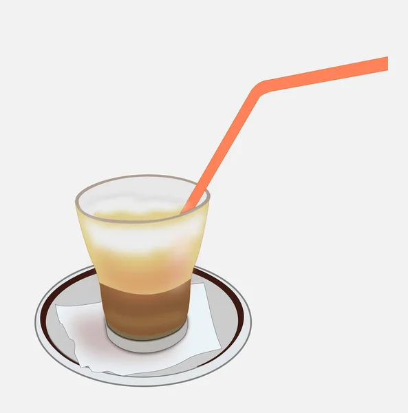 Szklanka Kawy Śmietaną Stojąca Spodzie Czerwoną Lub Pomarańczową Słomką Środku — Zdjęcie stockowe