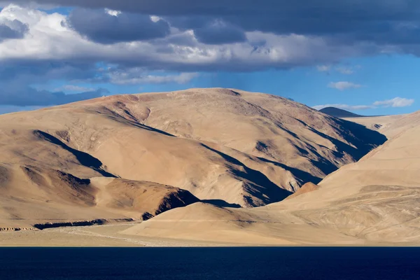 有山和蓝蓝的天空 ref tsomoriri 山湖全景 — 图库照片