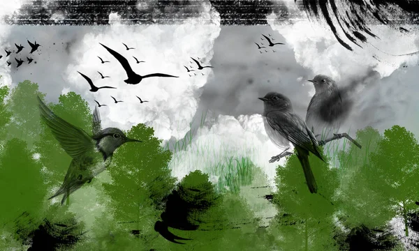 Craquelure elementi ile illüstrasyon, duman içindeki dünya