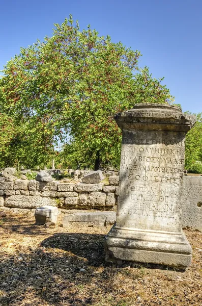 Greek inscription at the ancient site of Olympia, Greece — Stock Photo, Image