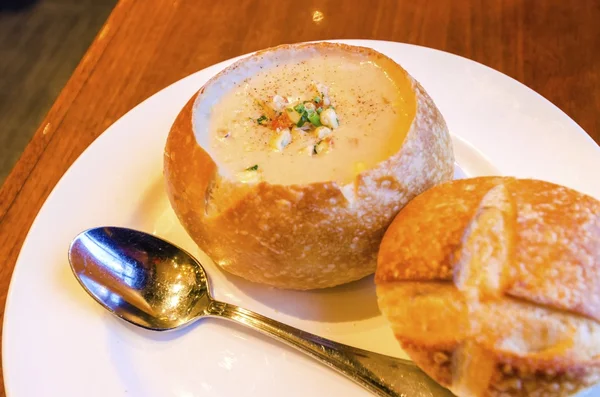 Sourdough Clam Chowder — Stock Photo, Image