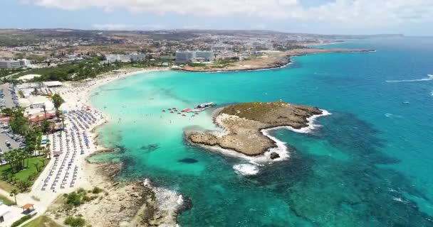 Aerial Footage View Turquoise Transparent Crystal Clean Water Nissi Beach — Wideo stockowe