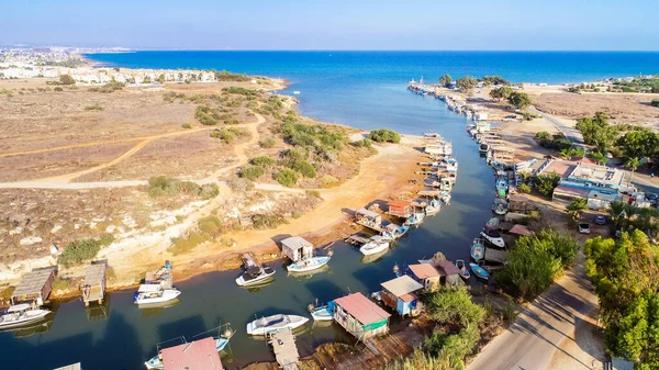 Aerial Bird Eye View Liopetri River Sea Potamos Liopetriou Famagusta — Stock Photo, Image