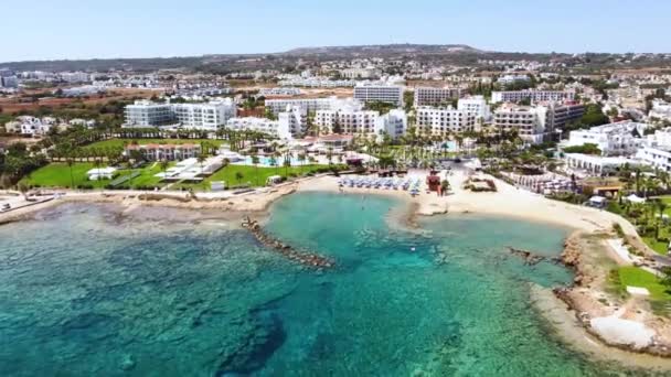 Aerial Bird Eye Footage View Pernera Beach Protaras Paralimni Famagusta — стоковое видео