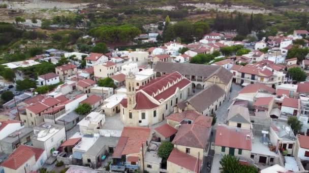 Luchtfoto Drone Beelden Van Traditioneel Platteland Vallei Dorp Omodos Limassol — Stockvideo