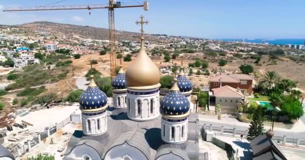 Imagens Aéreas Drone Construção Igreja Ortodoxa Russa São Nicolau Limassol — Vídeo de Stock