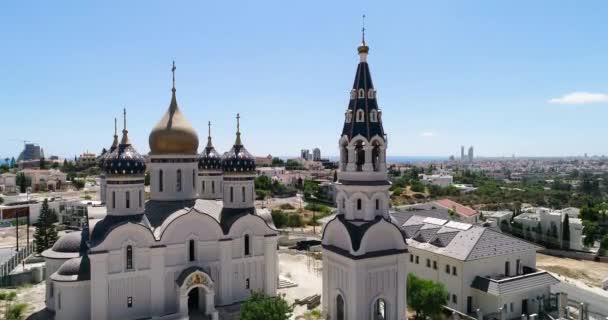 Letecký Dron Záběry Nového Ruského Pravoslavného Kostela Mikuláše Limassolu Kypr — Stock video