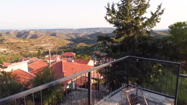 Aerial Sunset Drone Footage Traditional Countryside Hilltop Village Vouni Limassol — Vídeos de Stock