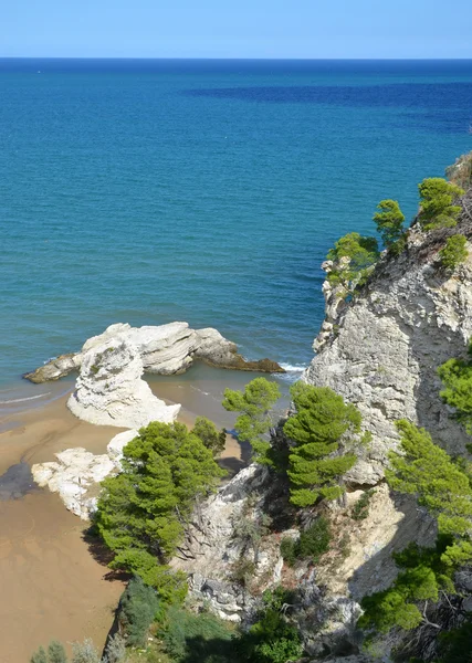 View of the rocky cliffs near the town of Vieste — Stock Photo, Image