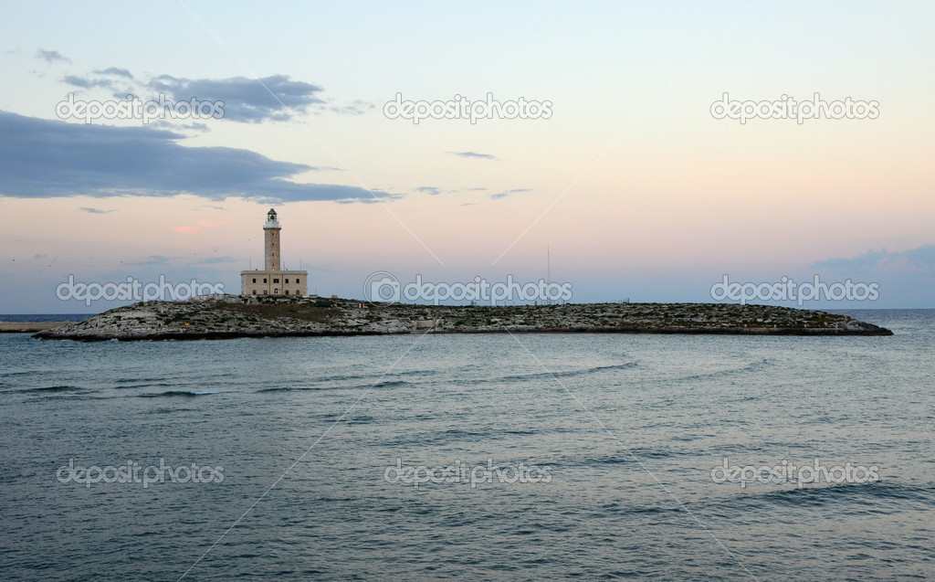 Twilight over the lighthouse in Vieste