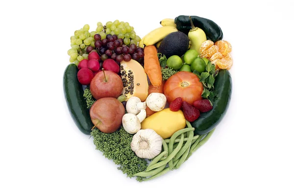 Come tus antioxidantes. Forma del corazón por varias verduras y frutas — Foto de Stock