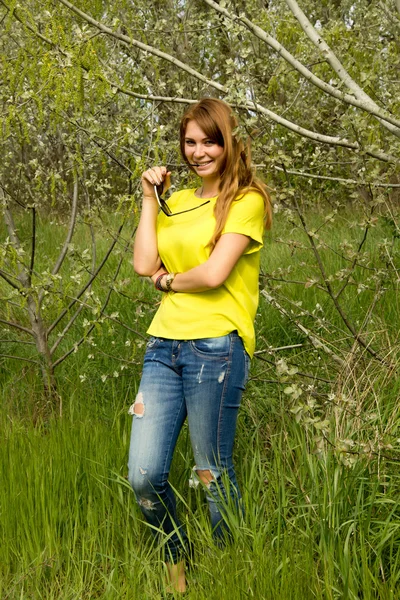 Girl in yellow blouse — Stock Photo, Image