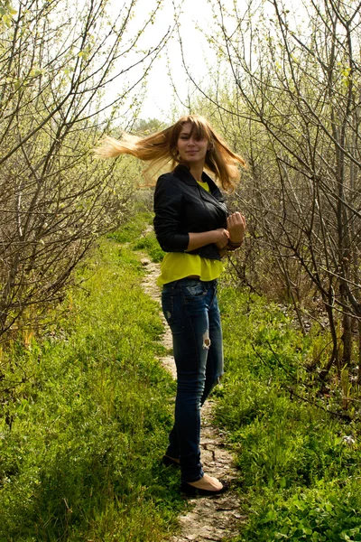 Girl in yellow blouse — Stock Photo, Image