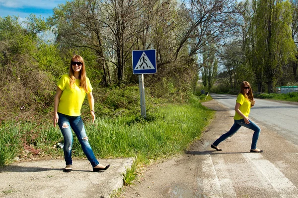 Girl in yellow blouse — Stock Photo, Image