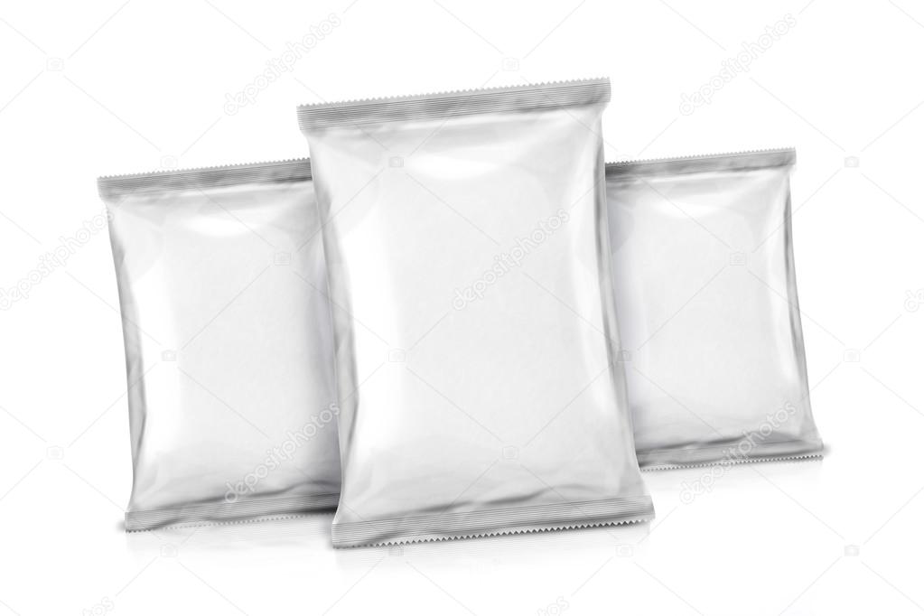 White Blank Bag Packaging. Foil package. Metal Pack. ready for your design