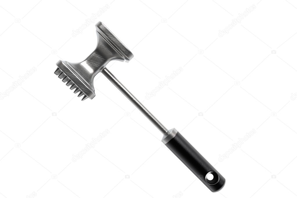 Meat Tenderizer isolated on white background. close up of meat hammer on white background with path