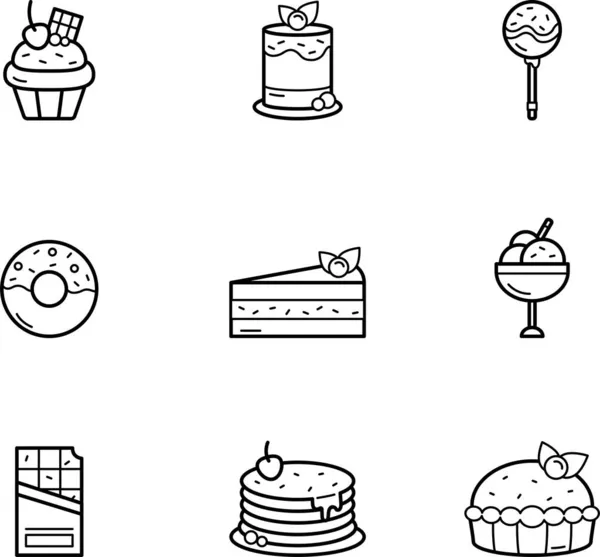 黑白勾勒出了用于网络和应用程序的甜食图标的集合 — 图库矢量图片#